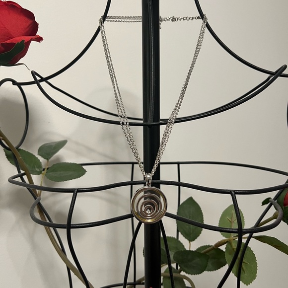 SPIRAL PENDANT NECKLACE silver and gold tone New - Picture 3 of 3